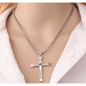 2ct Diamond 14K White Gold Cross Necklace Womens 20" Chain Jewelry 14 k 2 ct NEW